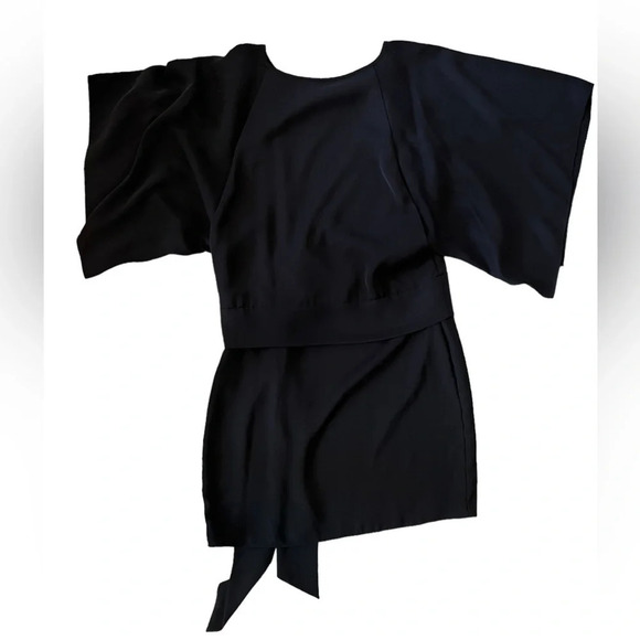 Amanda Uprichard dress size P (XS) black mini dress with tie waist short sleeves - Picture 4 of 5